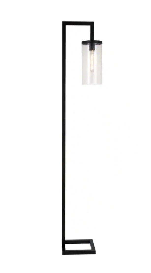Matte black floor lamp with seeded glass deals