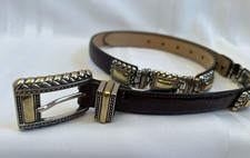 Brighton Belt Brown 44209 Alligator Croc Embossed Silver Gold Accents Sz Large