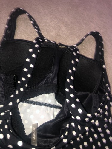 Lands End Tankini Swim Top Swimwear Size Women's 8 Black White Polka Dots - Picture 6 of 10