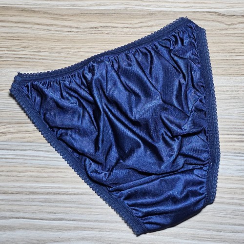 Vintage Silky Nylon Panty Navy Blue Bikini Sissy Lace Brief Sz. Small Hip 32-36" - Picture 10 of 21