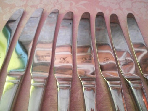 VINTAGE ENTREE KNIVES X8 STRACHAN CRESCENDO STAINLESS STEEL 20.5CM BUTTER KNIVES - Picture 3 of 4