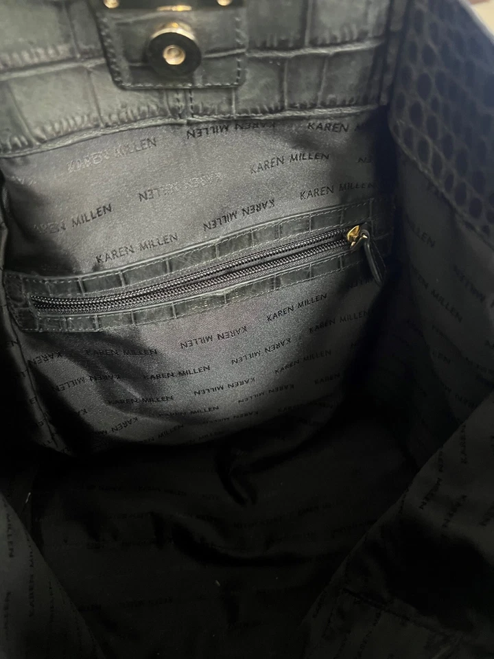 Karen Millen cocodrilo en relieve cuero negro genuino grande bolso de mano con bolsa para el polvo Foto 4 de 4