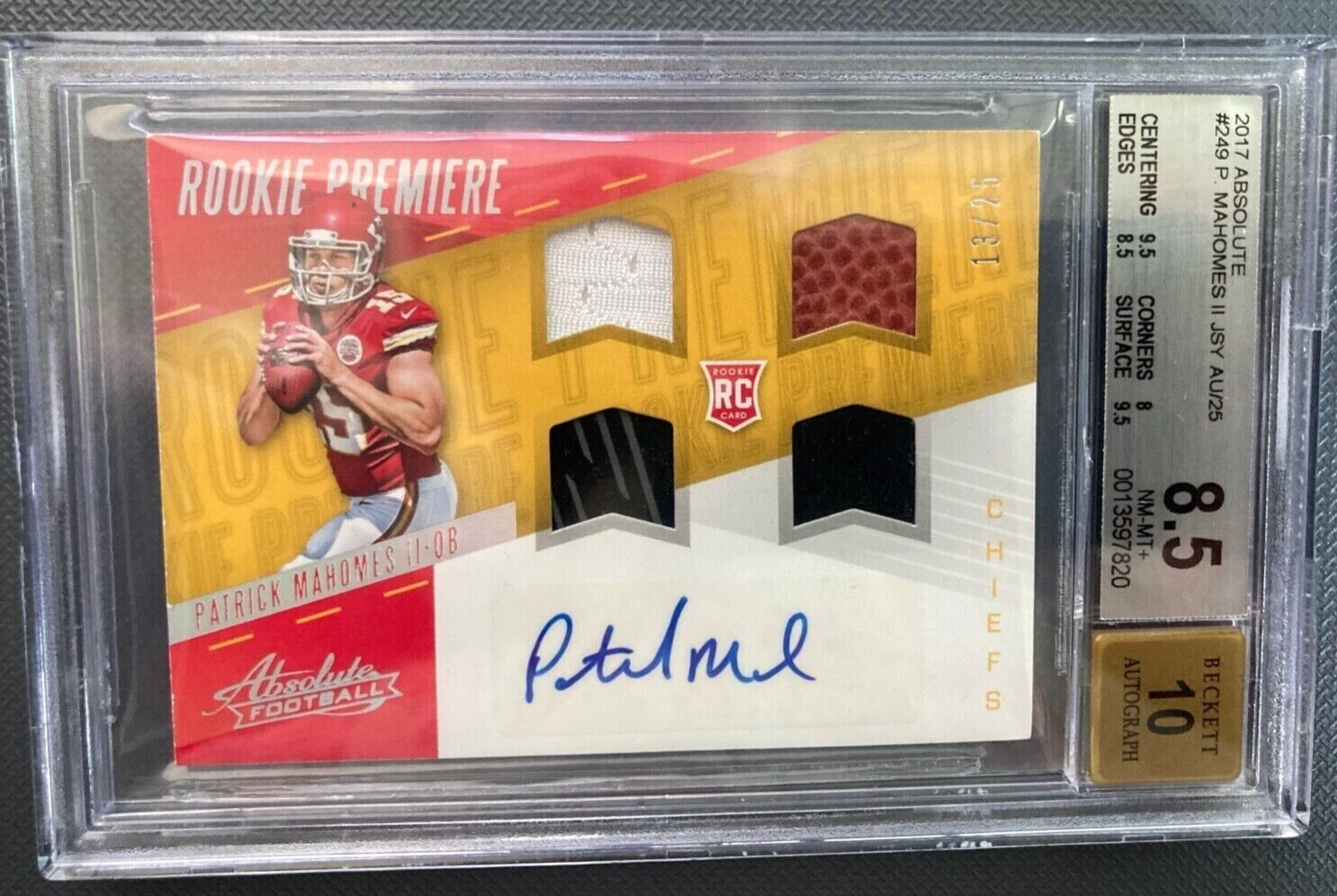Patrick Mahomes Panini Absolute #249 Quad Material Autograph