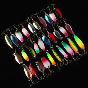30Pcs Colorful Trout Spoon Metal Fishing Lures Spinner Baits Bass Tackle Kit US