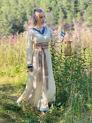 SALE! Viking Dress Natural/Blue XL