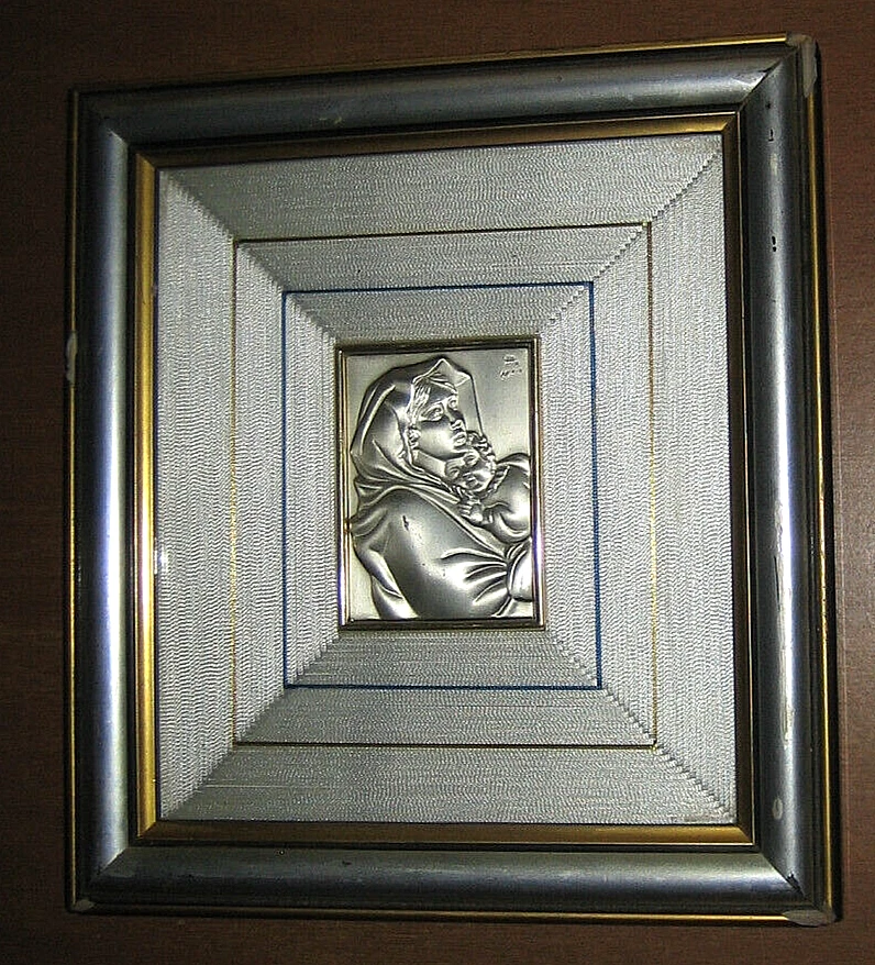 QUADRO Madonna con Bambino Lastra ARGENTO 925 Silver Sterling Italy - vintage - Immagine 3 di 4