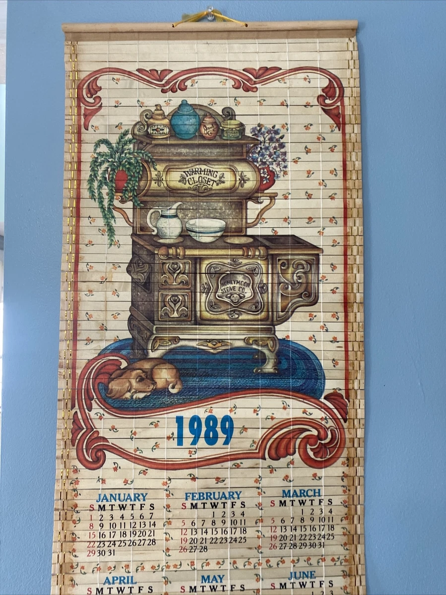 Vtg Roll Up Bamboo Calendar 1989,90 Reversible Design 32" tall x 12 1/2"  wide | eBay