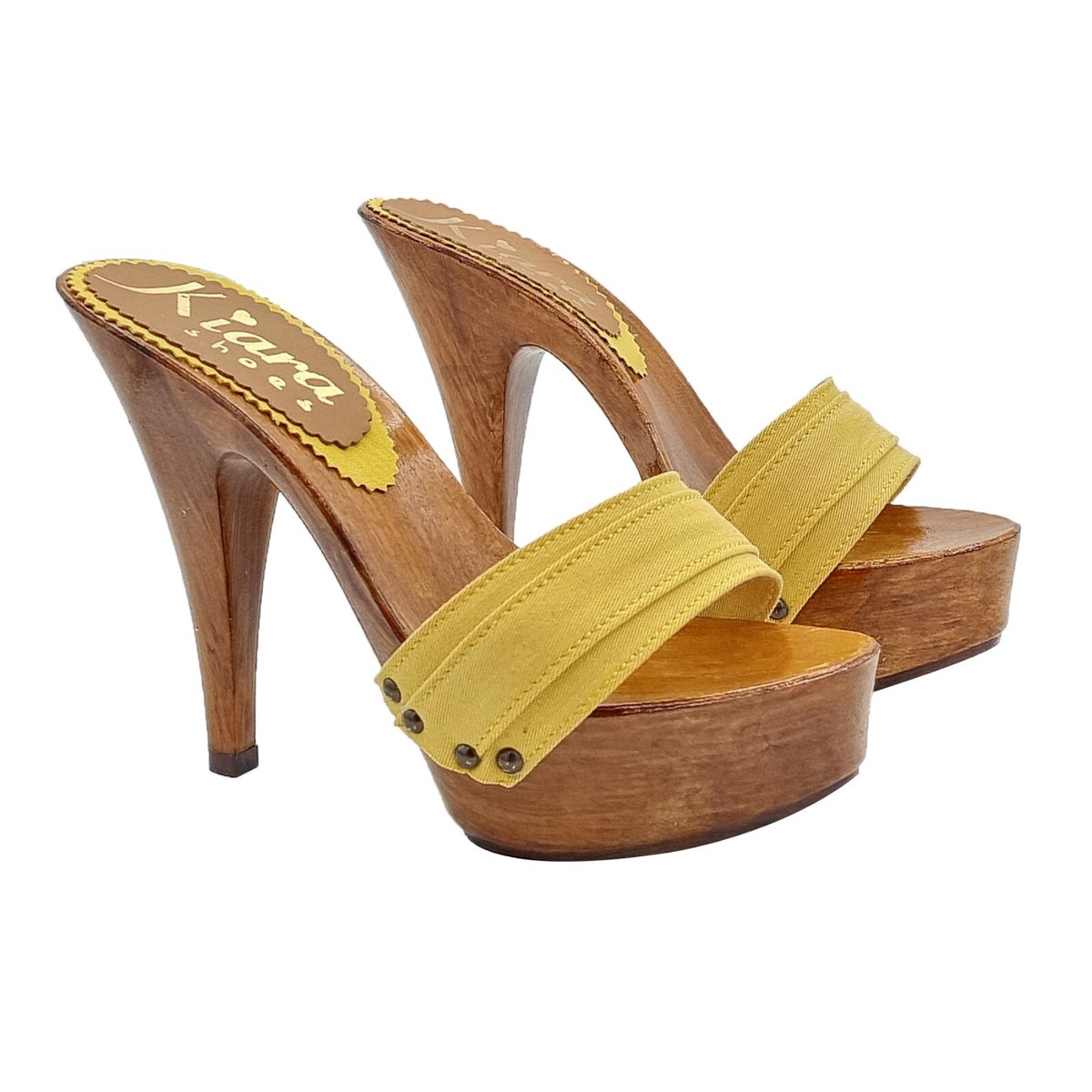 Zoccoli Sandalias Ocre Tacon Zuecos De Mujer Fabricados En Piel