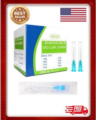 100 Pack 23 Ga 25mm 1IN Disposable Dispensing Needles for Scientific and Industr