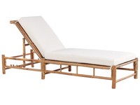 Gartenliege Bambusholz Hellbraun Mit Auflage Weiß Verstellbar Modern Ligure