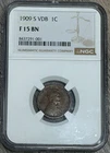 1909 S VDB Wheat Cent NGC Fine 15 Brown, Key Date, Low Mintage Coin
