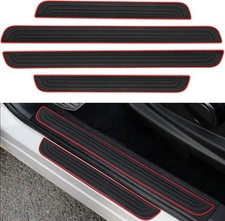 4PCS Car Door Sill Plate Protectors, Anti-Scratch Waterproof Car Black Red