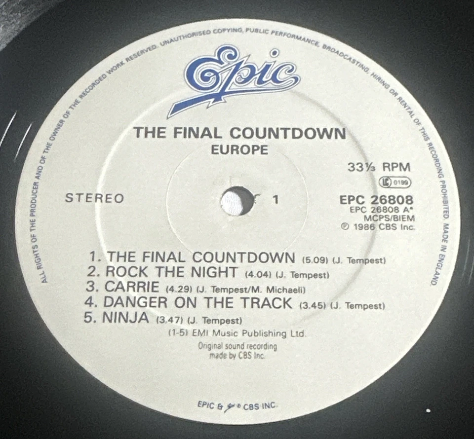 Europe The Final Countdown Lyric Sheet LP Album Vinyl Record EPC 26808 EX/EX - Image 4 of 4