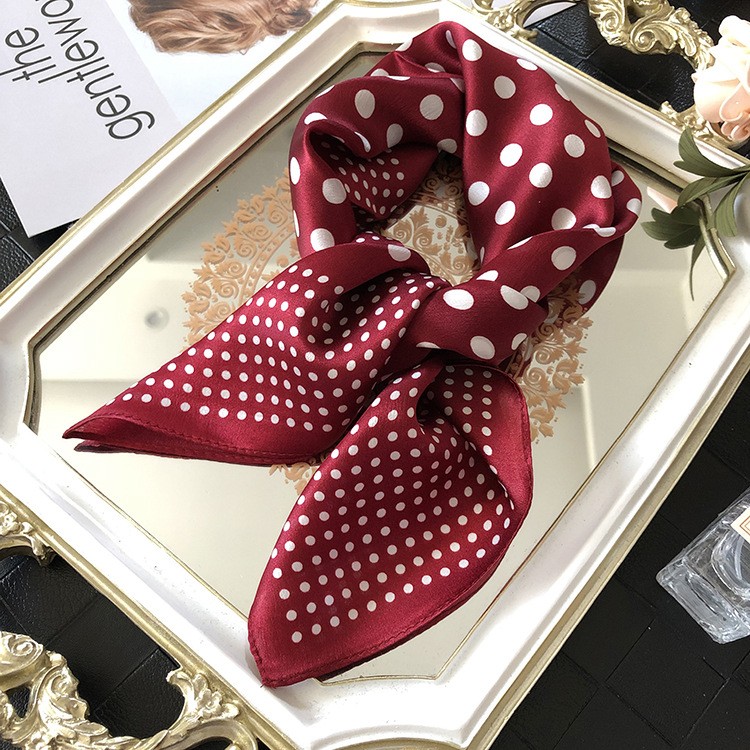 20'' Women's Classic Silk Scarf Polka Dot Square Neckerchief Head & Neck Wrap