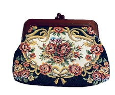 Vintage Embroidered Floral Bag Needlepoint Tapestry Clutch Purse Fine Arts