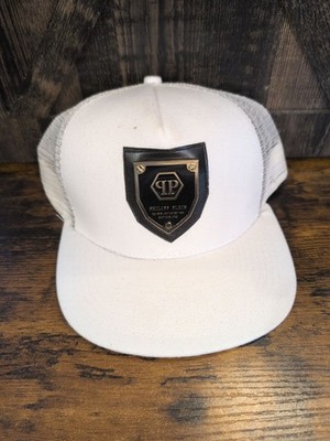 Philipp Plein White Mesh Trucker Hat Cap Hexagon Logo Plate Snapback