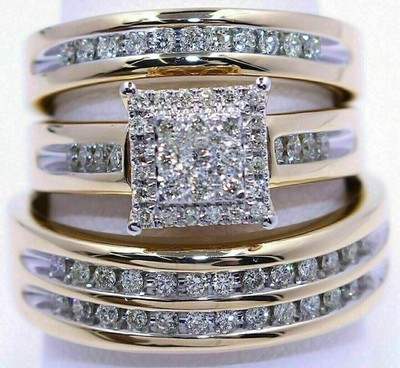 Lab-Created Diamond Trio Set 14K Yellow Gold Over His Hers Wedding Bridal Ring