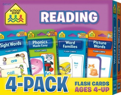 School Zone - Reading Flash Card 4-Pack - Ages 4 and Up, Short and Long Vowel