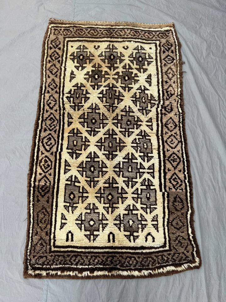 2x5 Rustic Afghan Taimani Tribal Rug – Earthy Brown & Cream Geometric Symbols - Image 4 of 4