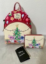 LOUNGEFLY DISNEY STITCH  ANGEL HOLIDAY TREE MINI BACKPACK  WALLET BUNDLE NEW