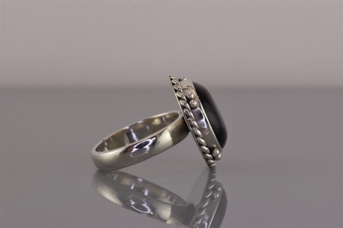 Sterling Silver Round Twisted Cable Black Onyx Button Band Ring 9g 925 Sz: 8 - Picture 3 of 8
