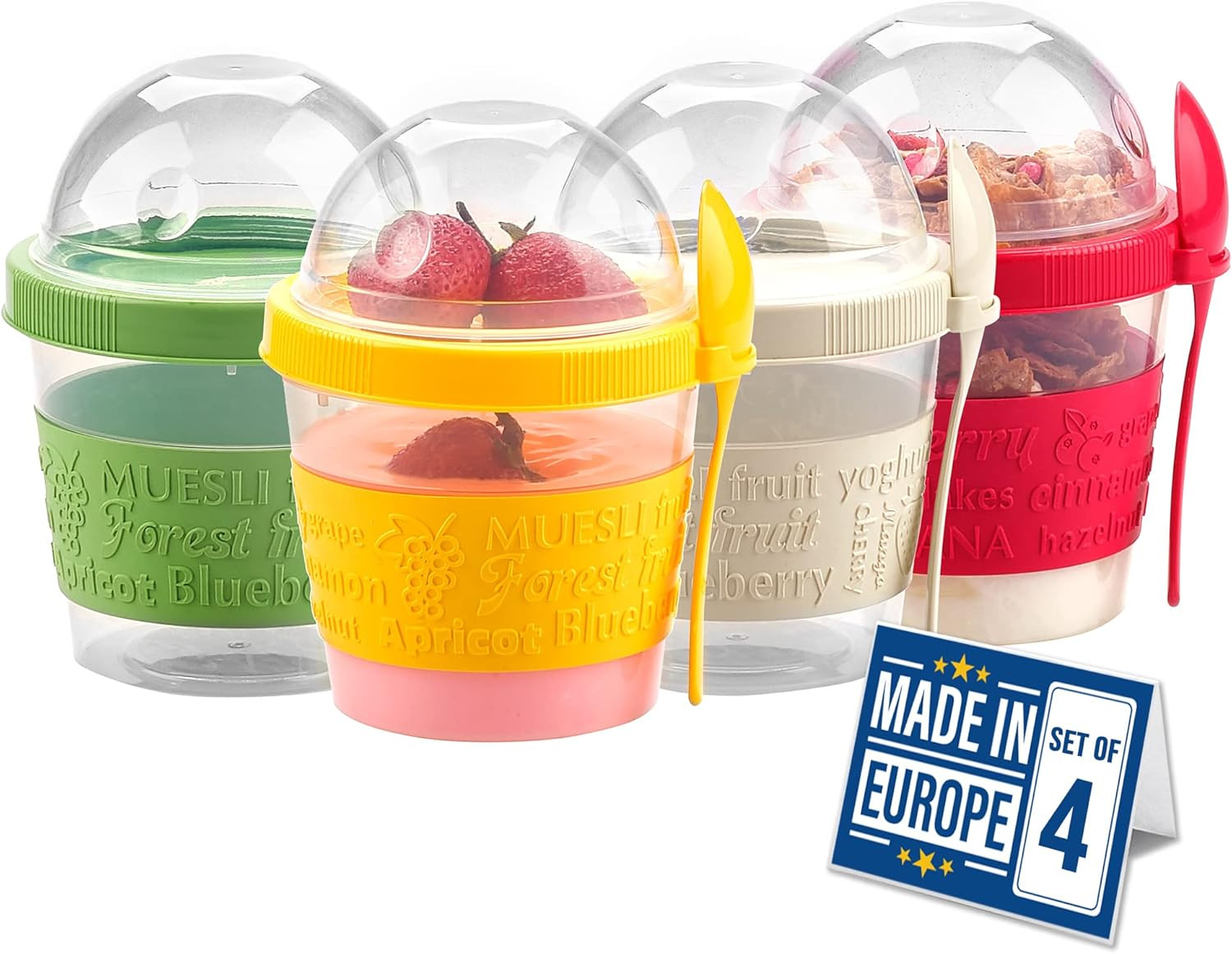 Set 4 Tazze Porta Yogurt e Cereali 500ml BPA Free | Offerta Famiglia