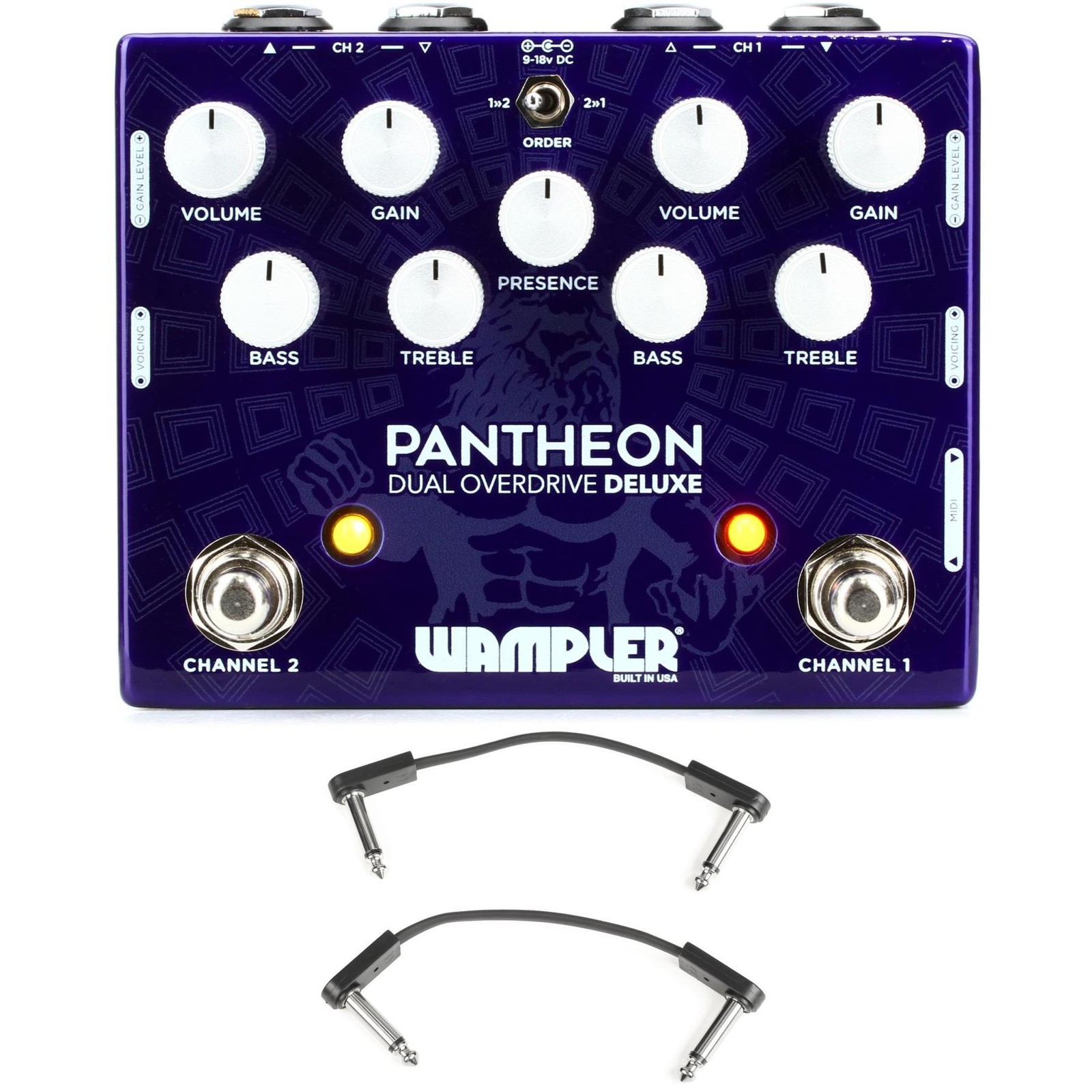 Wampler Dual Pantheon 2-channel Overdrive Pedal with EBS Patch Cables