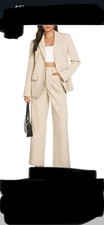 Women's 2 Piece Pant Suit Business Casual Outfits Striped Notched Collar Blazer