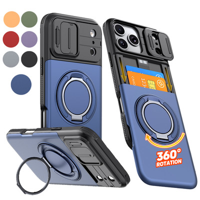 For iPhone 17 16 15 14 13 12 Pro Max 11 XR Card Wallet Case Lens Cover + Stand