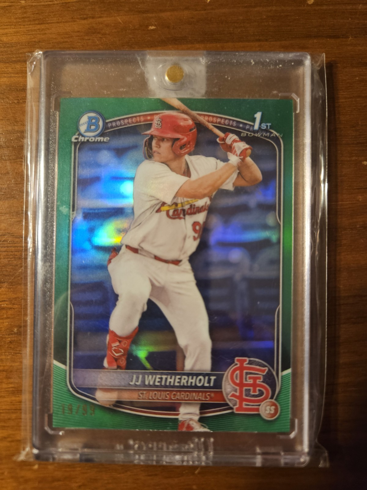 2025 Bowman JJ Wetherholt 1st Bowman Chrome True Green Refractor /99 Cardinals