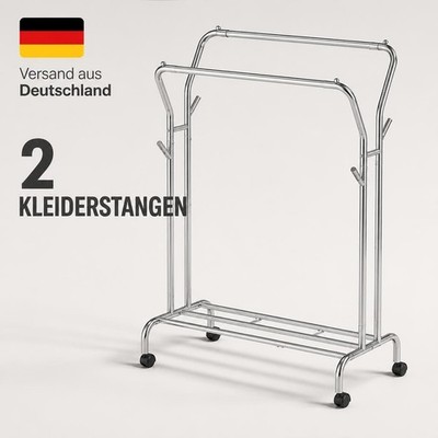 Kleiderständer Rollbar 2 Kleiderstangen Garderobenständer Metall Schwerlast