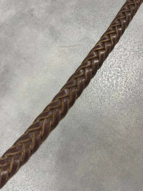 Ceinture cuir épais tressée marron vintage archive France 100cm Réf : 1338 - Photo 4/4