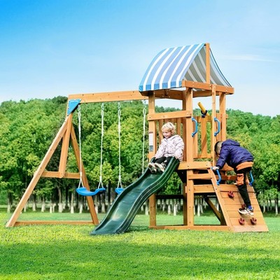 ROBUD Swing Sets for Backyard, Wooden Swing Set, All-in-One Kids Outdoor Play...