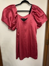 Five & Co Satin Dress Hot Pink Puff Sleeves Lined Small Made In Morocco