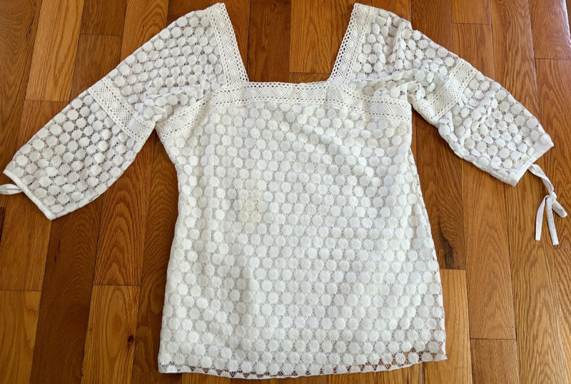 NWT SOLITAIRE BY RAVI KHOSLA STUNNING IVORY WHITE LACE BLOUSE, TOP, TUNIC L