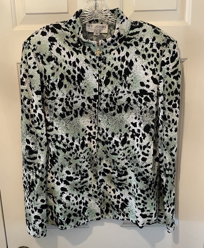 VTG St. John Collection By Marie Gray- Green Black Leopard Print Jacket Sz 14