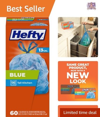 Blue Trash Bags 13 Gallon 60 Count Unscented Heavy Duty Garbage Bags
