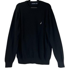 Nautica Black Crew Neck Long Sleeve Knit Sweater Men  s Medium