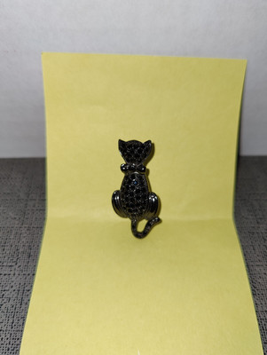 Vintage CAT brooch pin small black/silver tone marcasite style