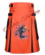 Handmade Halloween Theme Hybrid Utility Kilt Leather Straps  Custom Size Kilts