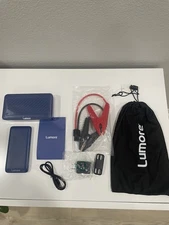 Lumore Pro Jump Starter Kit w/AC Plug & Power Bank w/Cables & Bag-BLUE NEW!