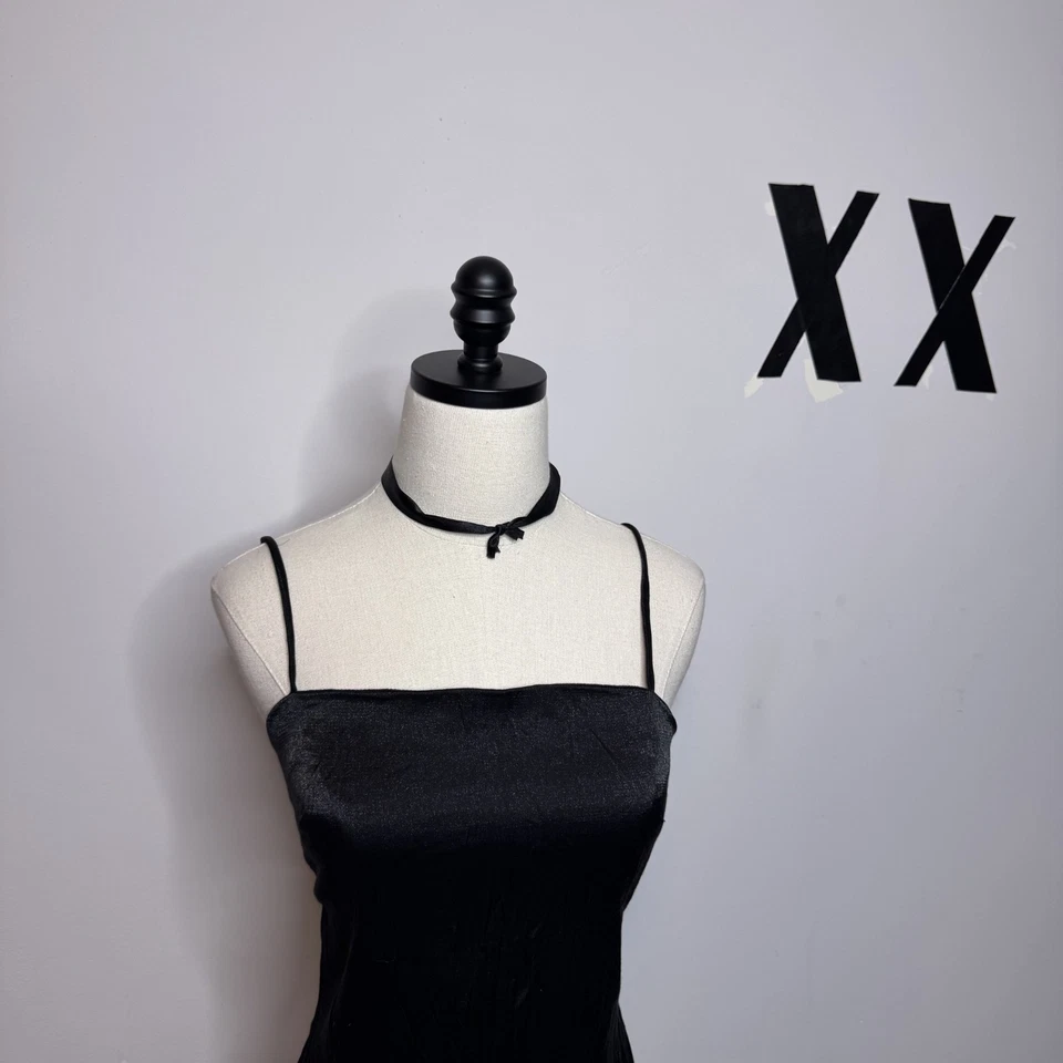 Vintage 90s Black Babydoll Square Neck Slip Dress Fairy Whimsygoth Club Prom 11 - Image 3 of 4