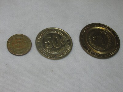 3 Greektown Casino Gaming Tokens Coins * Obsolete * 5, 50 Cent, and $1