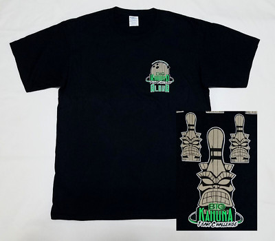 Big Kahuna Bowling Tournament Team Shirt Mens LARGE Black Tiki Bowl Pin HAWAII