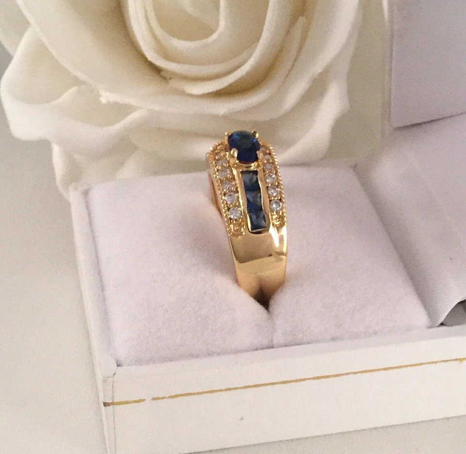 Joyería Vintage Anillo Oro Azul Blanco Zafiros Antiguo Deco Joyería Talla 7 O Foto 4 de 4