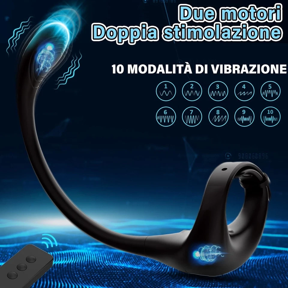 Dildo per prostata con anello fallico pene vibrante in silicone vibratore anale - Immagine 3 di 4