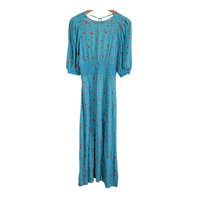 AFRM Blue Floral Smocked Waist Open Black Dress Size XS