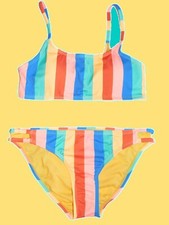 NIB GIRLS 8, 10, 12, 14, 16 VIBRANT MULTICOLOR STRIPED CUT OUT BIKINI