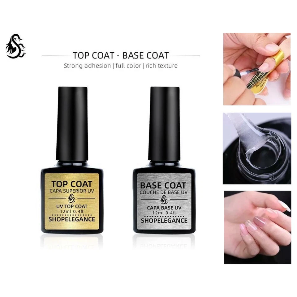 Top Base Coat Manicure Lacquer Nail Art Gel Polish Primer Sealer UV LED Set UK