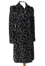 Burberry Coat Black White Pattern Wool Collar Button Front Belted Size M